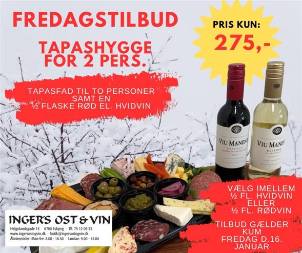 FREDAGSTILBUD - TAPAS Til 2 - Inkl. en valgfri 37,5 cl vin